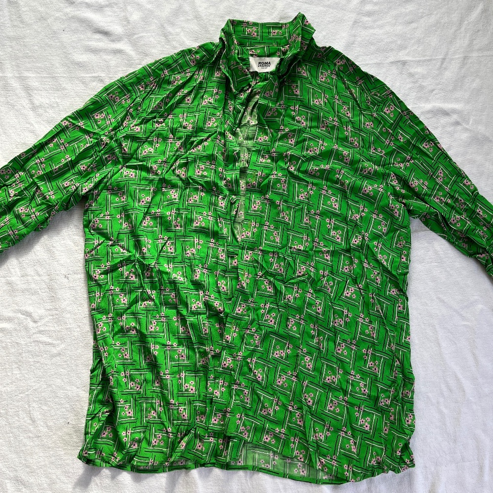 Green Shirt by Roma Uvarov — Vintage Soviet Fabric — XXL - Picture 5 of 11